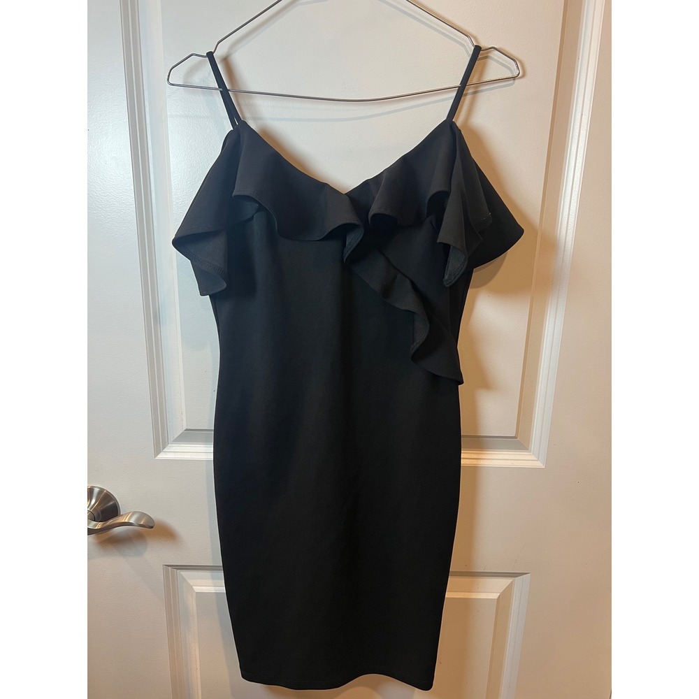 IRIS Womens Dress Ruffle Cold Shoulder Black M